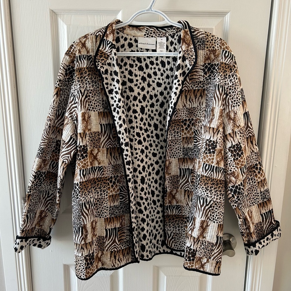 Alfred Dunner Multi-Pattern Animal Print Quilted Reversible Jacket Blazer